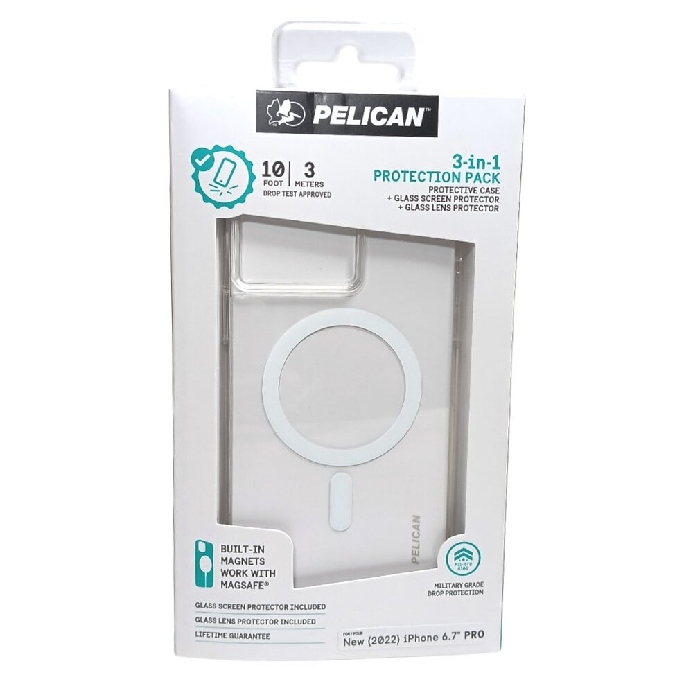 Pelican Clear Phone Case For 2022 Apple iPhone 6.7” Pro MagSafe Screen Protector